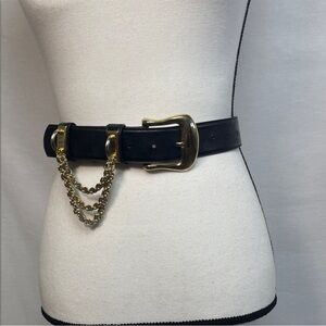 Blue leather vintage chain gold belt Vintage leather